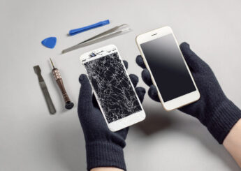 Technician or engineer prepairing to repair and replace new screen broken and cracked screen smartphone prepairing on desk with copy space